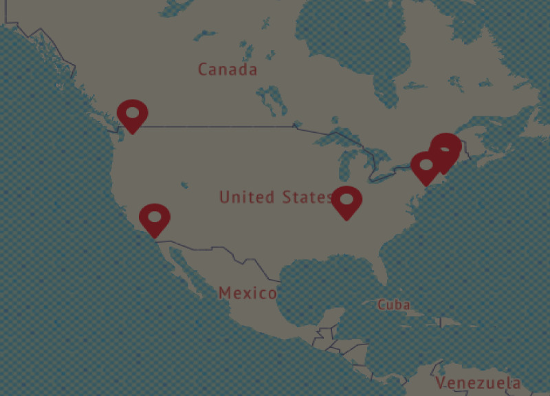 North America map with markers